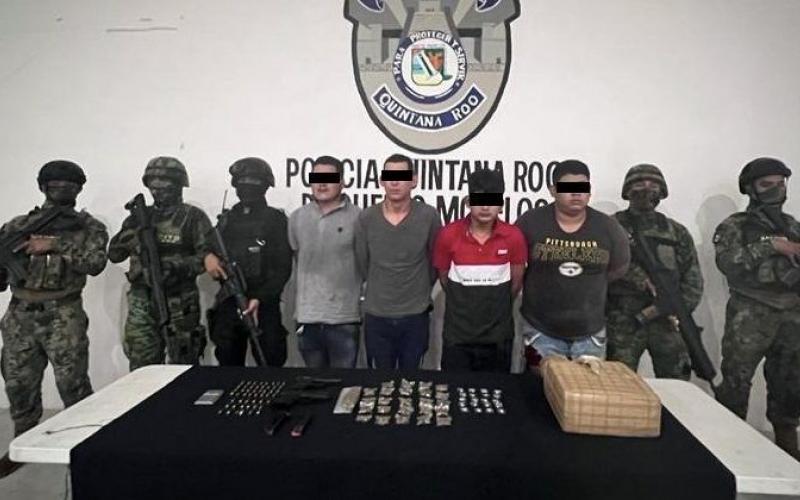 Enfrentamiento a balazos termina con cinco detenidos con drogas en Puerto Morelos