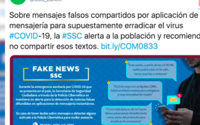 Advierte SSC sobre noticias falsas de supuesta erradicación de COVID-19 con helicópteros: CDMX