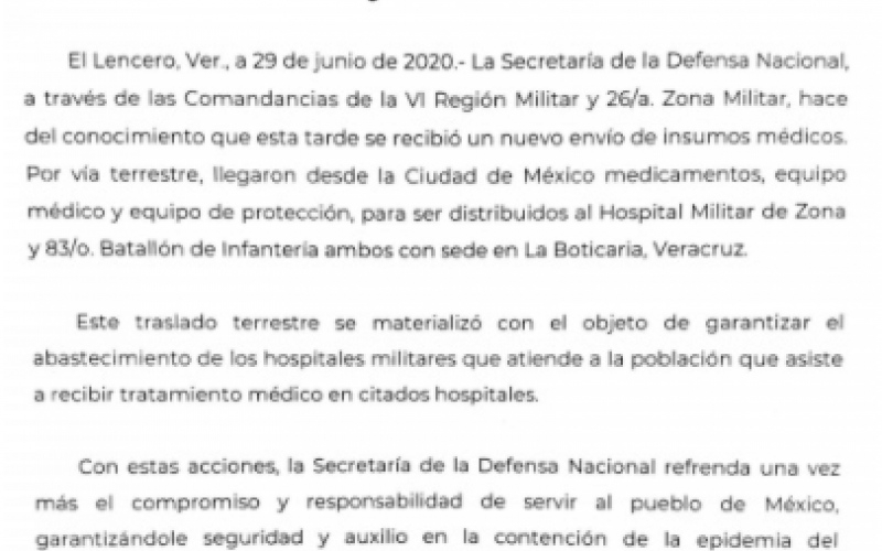 Sedena recibe insumos para hospitales COVID-19 en Veracruz