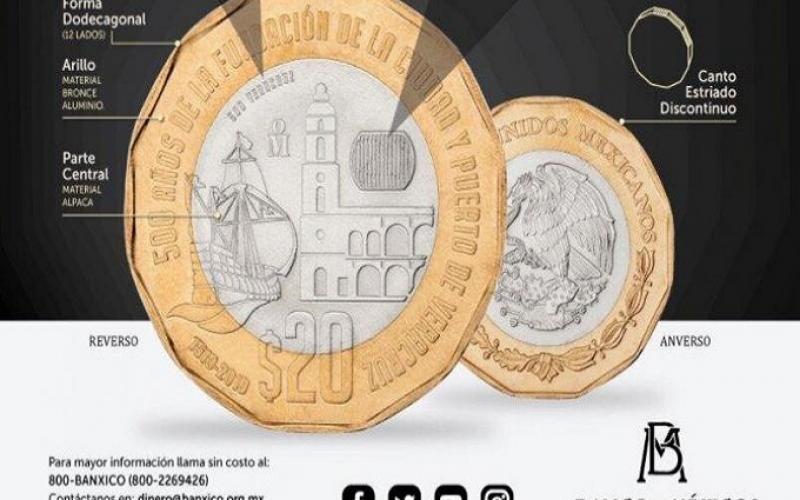 Comenzó la circulación de la nueva moneda de 20 pesos en honor a Veracruz