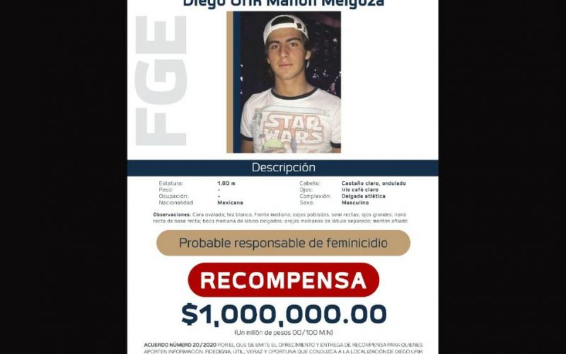 La Fiscalía General del Estado informó que ofrece un millón de pesos a quien proporcione datos fidedignos que conduzcan a la localización de Diego Urik Mañón Melgoza