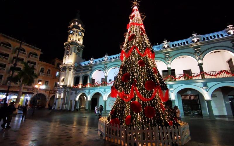 Encienden árbol de navidad en Zócalo de Veracruz