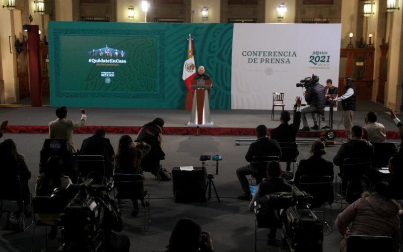 La secretaria de Gobernación preside la conferencia matutina en Palacio Nacional en representación del presidente Andrés Manuel López Obrador, quien informó la víspera que padece Covid-19, el 25 de enero de 2021.