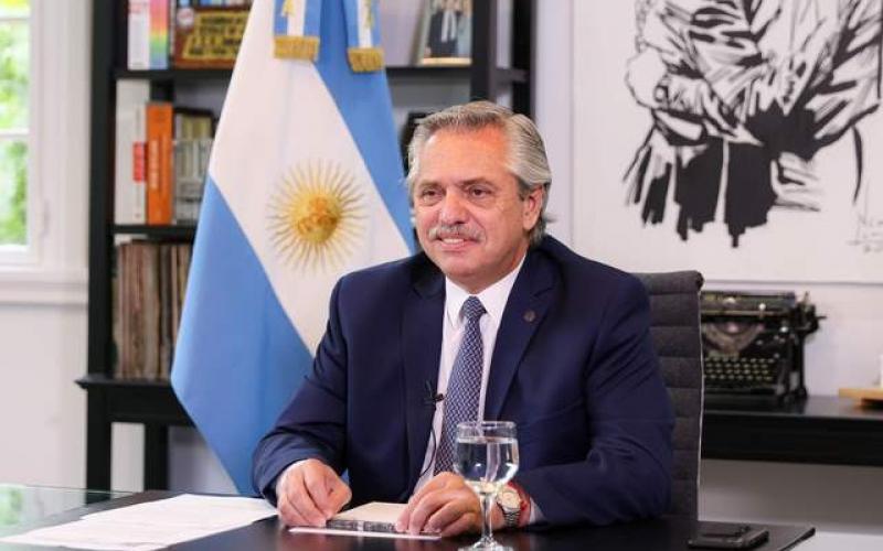 El presidente Alberto Fernández durante una reunión virtual en Buenos Aires