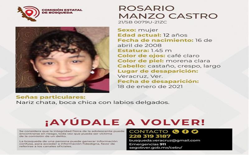 La Fiscalía General del Estado inició la búsqueda de la adolescente Rosario Manzo Castro, de 12 años