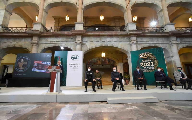 Andrés Manuel López Obrador, Presidente de México en conferencia de prensa en Palacio de Gobierno de Oaxaca. el 14 de febrero de 2021.