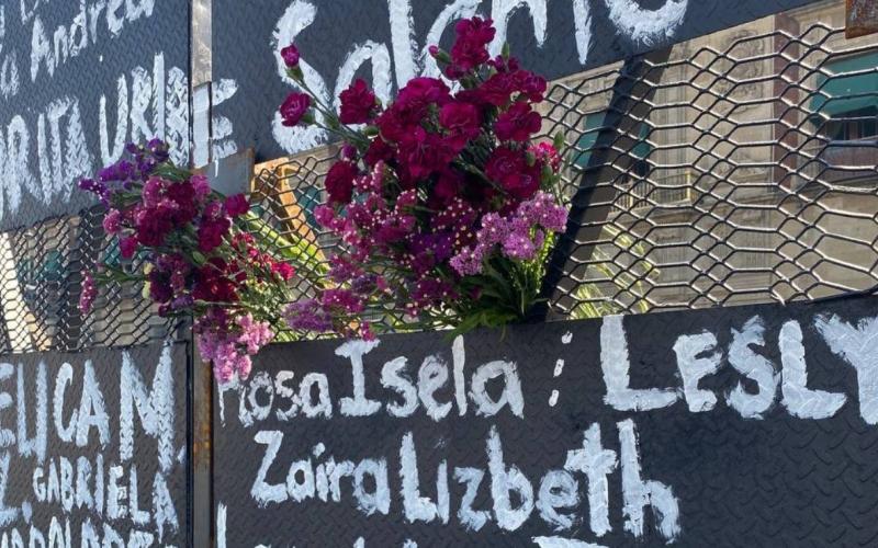 Las vallas que resguardan Palacio Nacional son cubiertas con flores en honor a víctimas de feminicidio