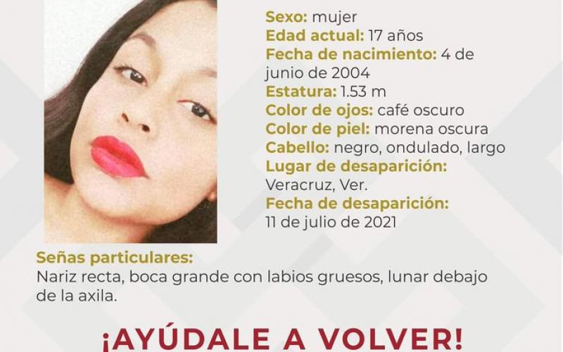 Reportan desaparecida a jovencita de 17 años en Veracruz