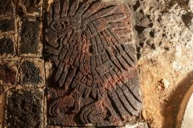 Bajorrelieve de águila real, antigua y lograda expresión escultórica mexica, encontrado por el PTM en 2019.