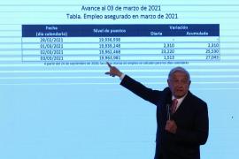 El presidente Andrés Manuel López Obrador durante la conferencia matutina de prensa en Palacio Nacional