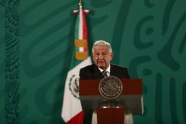 El presidente Andrés Manuel López Obrador durante su conferencia matutina desde Palacio Nacional en la Ciudad de México, el 9 de abril de 2021